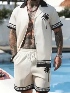 Hawaiian Floral Print Short Sleeve Shirt & Shorts Set for Men Summer 2 Pieces Tropical Vacation Resort Wear Bahama Cancun Outfit Cozy Clothes - Casual