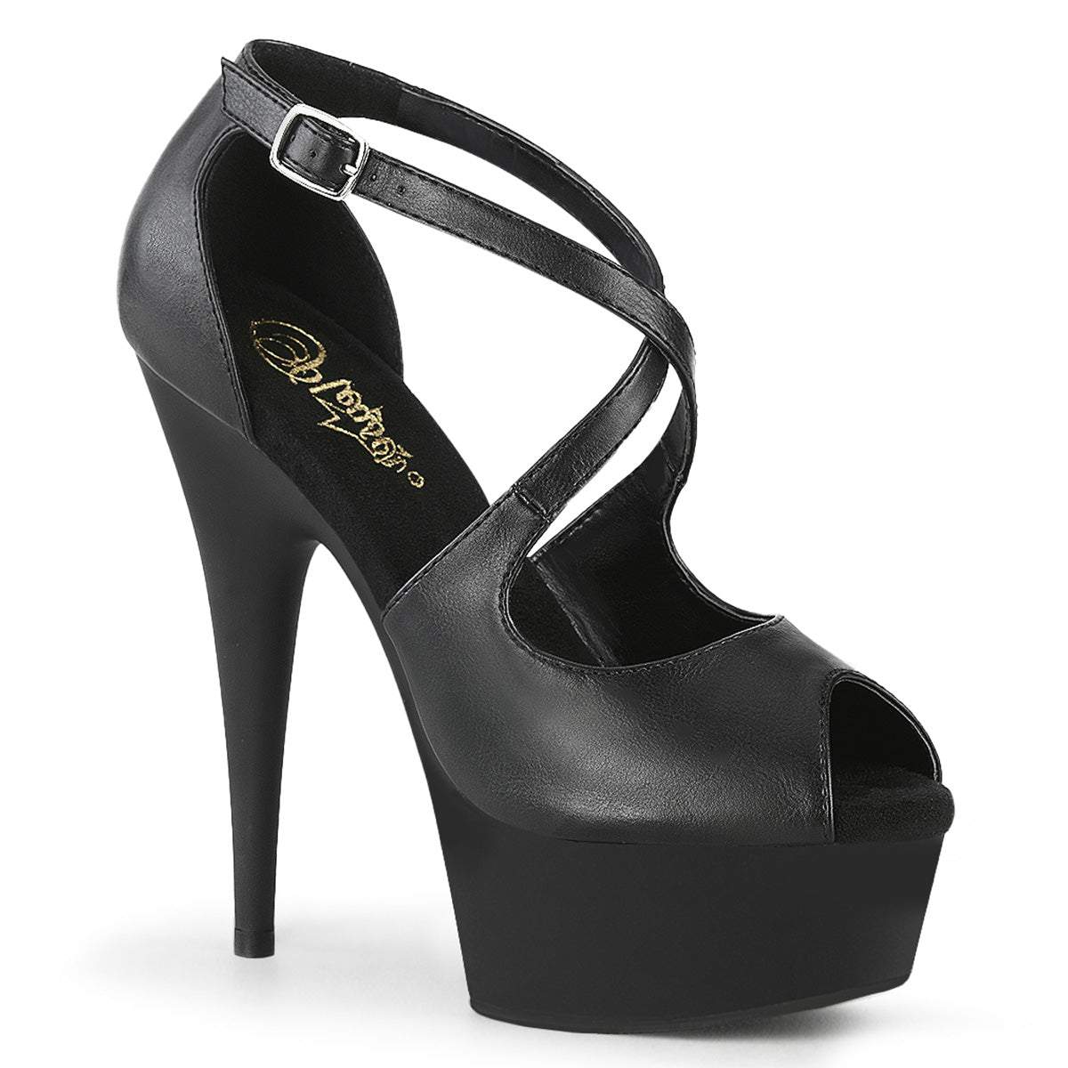 6 Inch Heel DELIGHT-621 Black Faux Leather