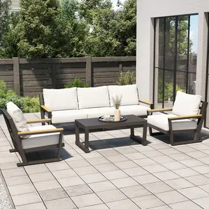 Aluminum Outdoor Sofa,5 Seats Modern Patio Furniture Set,Modern Sectional Sofa Conversation Set with Coffee Table, Upgraded Washable Cushions for Garden Backyard