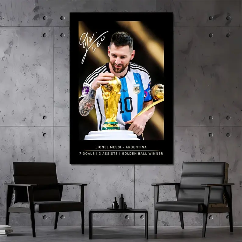 LIONEL MESSI 10, Inspirational Wall Art, Messi Signature Poster, Pop Culture Icon, Football Legends Art, Framed Poster Print Unframed, Ready to Hang Gift
