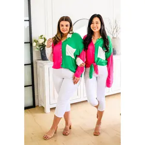 Capture the Day Two Toned Button Up Kelly