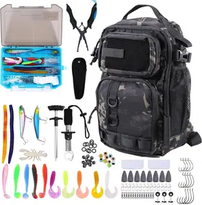 16.5Inch Fishing Backpack with Tackle Boxes,  Sling Tackle Bag For Fishing Gear With Lures, Pliers, Fish Lip Gripper Gifts for Men