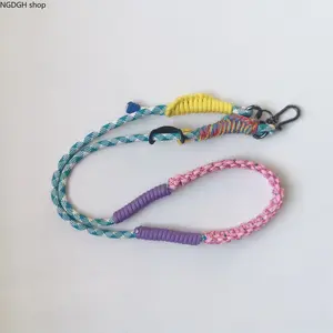 Rainbow Paracord Dog Leash - Trendy Multi Color Braided Paracord Leash with Adjustable Handles & Strong Metal Clip, Lightweight Durable Comfortable Pet Accessory, Perfect for Daily Dog Walking Hiking Camping Beach & Outdoor Adventure