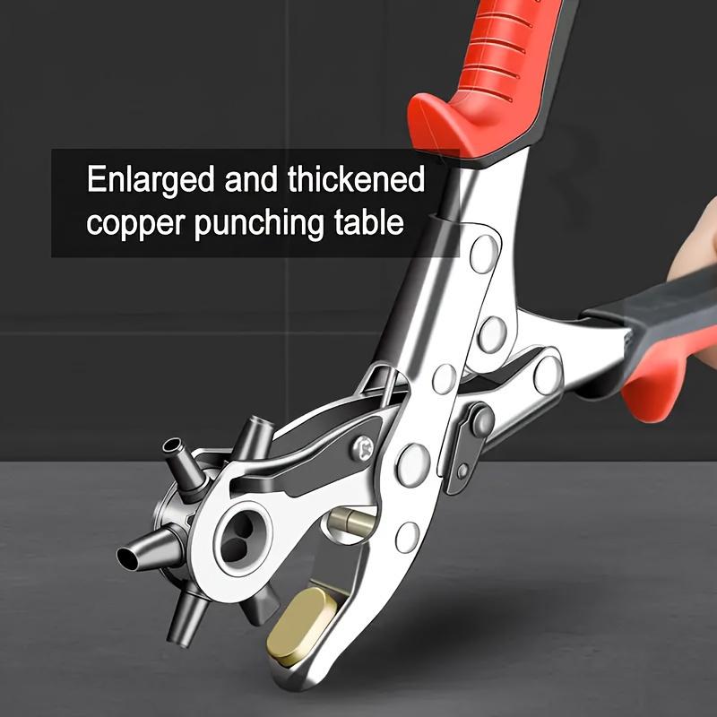 1pc Durable Stainless Steel Leather Hole Punch Pliers, Revolving Multi-Slot Belt and Watch Band Puncher, Handheld Eyelet Punch Tool for Leathercraft, Sewing & DIY Projects