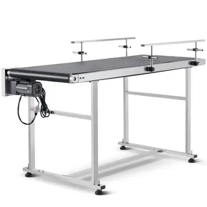 Heavy Duty Motorized Belt Conveyor System, 59 X 23.6 Inch Stainless Steel Conveyor Table For Inkjet Coding Applications, Powered PVC Belt, Anti-Static, Adjustable Speed, Double Guardrail, Industrial Grade Transport