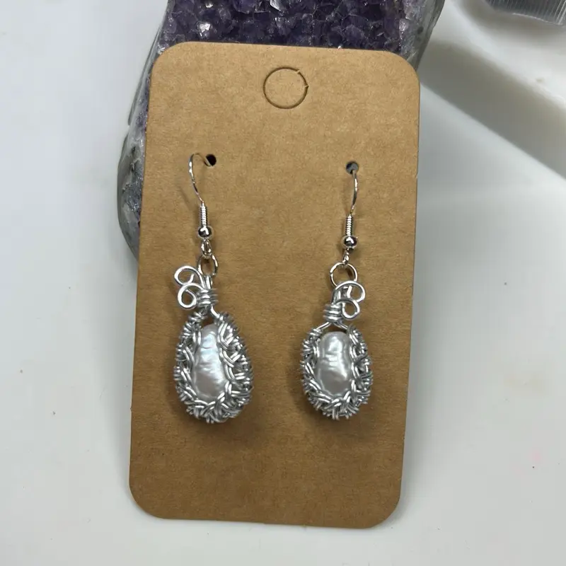 Pearl Earrings, silver tone, sterling setting
