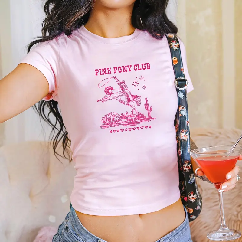 Pink Pony Club Baby Tee | Chappell Shirt, Cowgirls Tee, 90's Style Clothing, Y2K Style Baby Tee, Y2K Coquette Tee, Western Shirt, Roan