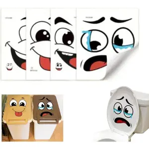 4 Pcs Funny Face Stickers for Trash Cans – 5.91" Waterproof PVC Decals for Garbage Can, Toilet Lid, Fridge, Wall, Easy to Apply, No Tools Needed