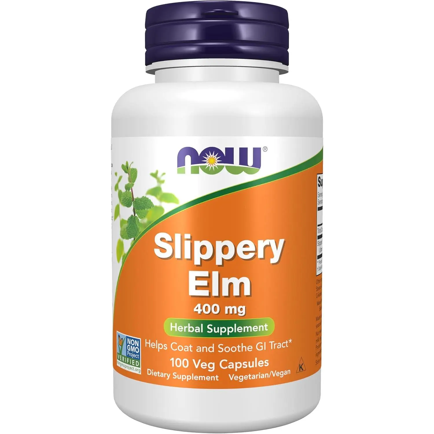 NOW Supplements Slippery Elm (Ulmus rubra) Herbal Supplement, 400mg, 100-Count Vegan Capsules for Adults - Non-GMO, Gluten-Free, Dairy-Free, Kosher, Edible Natural Herbs, 45 to 60 Day Supply