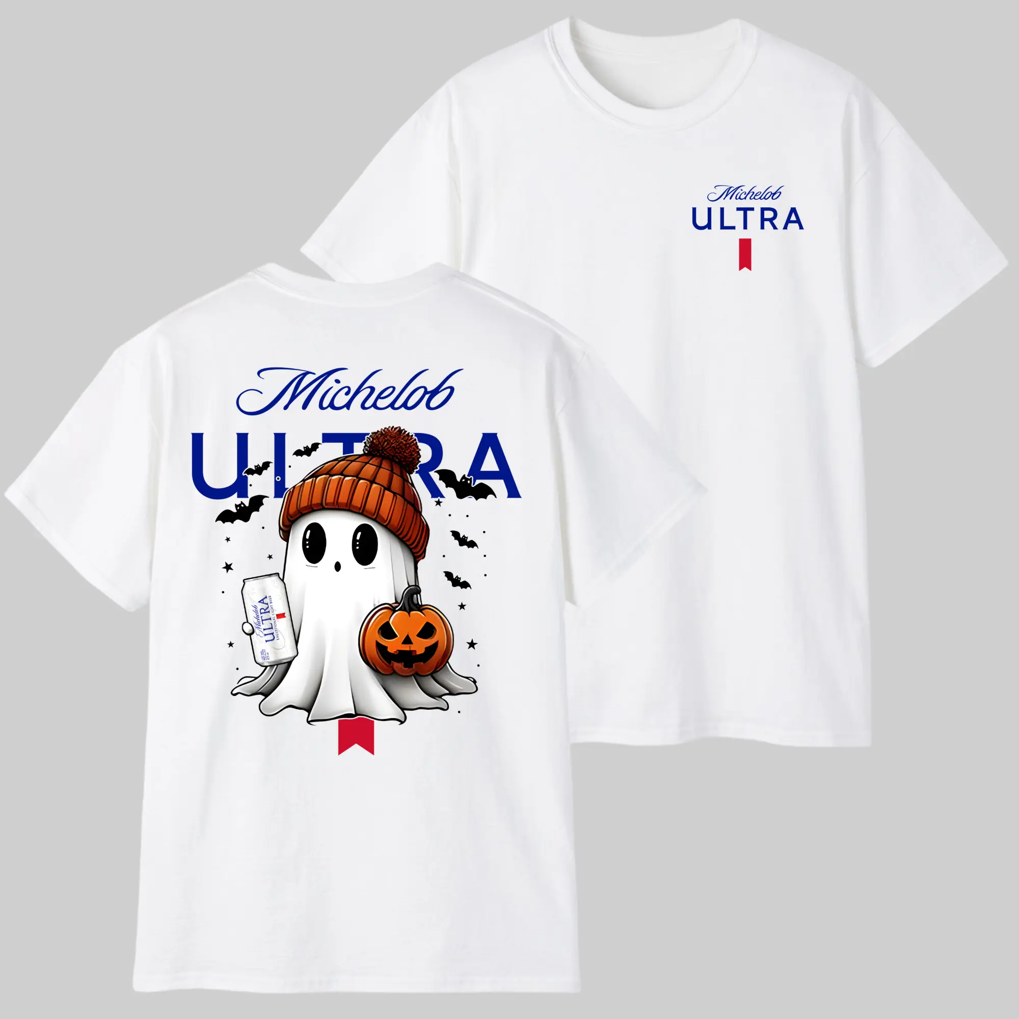 Funny Beer Halloween T-Shirt, Cute Boo Ghost Pumpkin 2 Sided Graphic Tee, Trendy Spooky Season Shirt, Vintage Halloween Beer Lover Unisex Cotton T-Shirt, Funny Fall Gift for Men Women