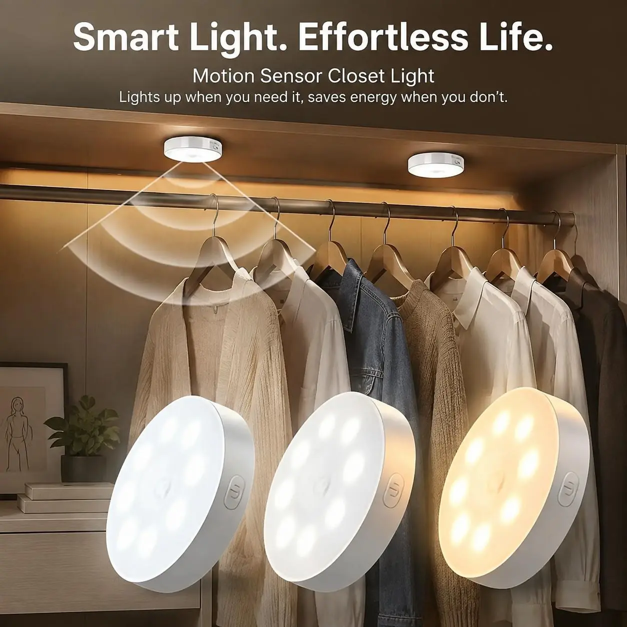 Motion Sensor Multifunction LED Light, 3 Adjustable Colors, USB Rechargeable Round LED Light, Dimmable Night Light for Bathroom, Cabinet, Stairway, Corridor & Office, Indoor Lighting, Modern Home Ceiling LED Light
