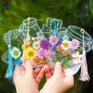 40pcs Large Size Bookmark, Leaf Bookmarks Flower Page Clips Bookmarks, Parent-Child Interaction Children Gifts Handmade DIY Transparent Beautiful Flower Page, Glass Bottle Wishing Bottle Sticker