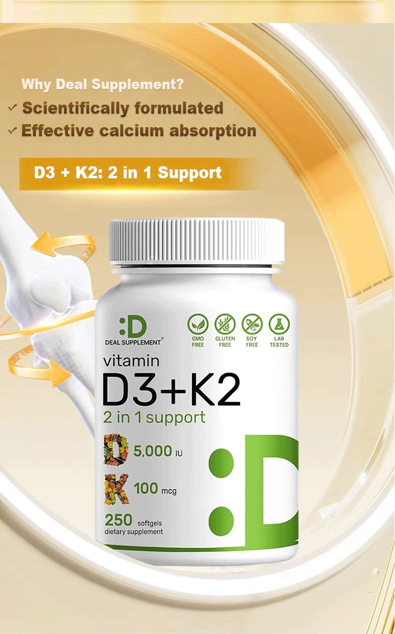 Deal Supplement Vitamin D3 & K2 250 Veggie Softgels 5000 IU D3 100mcg K2 MK7 Supports Healthy Bones Teeth Heart & Immune System Calcium Supplement Deal Supplement Vitamin D3 & K2 250 Veggie Softgels 5000 IU D3 100mcg K2 MK7 Supports Healthy Bones Teeth Heart & Immune System Calcium Supplement