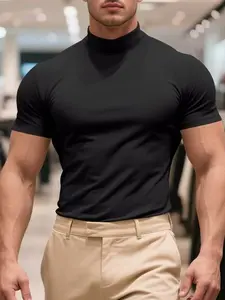 Classic Turtleneck Short Sleeve Tee | Men's Muscle Fit Basic Top | Lightweight & Breathable | Ideal for Layering or Solo Wear | Timeless Fashion for Business & Leisure