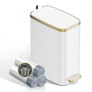 1.6 Gal Slim Bathroom Trash Can with Slow-Closed Lid, Step Pedal, 6L Stainless Steel Garbage Can with Removable Inner Bucket, Built-In Odor Filter, Small Wastebasket for Bathroom, Toilet, Home Office, Bedroom