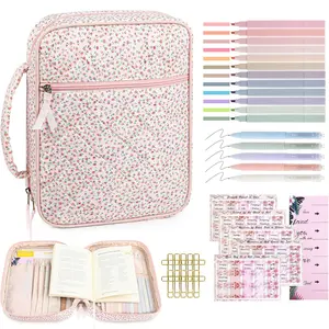 Bible Cover Case for Women Large Bible Cover Bag Study Supplies Journaling Kit Book Carrying Case with Highlighters Christian Gifts for Women