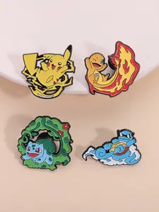 4Pcs Anime Character Pins Set, Zinc Alloy Enamel Material, Flame Swirl Vine Lightning Wave Decor, Cartoon Anime Game Theme Badges, Unisex Gift