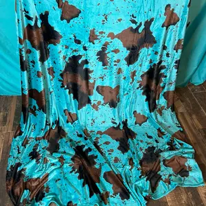 Turquoise Cow Print Twin Blanket