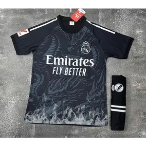 Real Madrid Style Dragon Soccer Kit 2024, Black Football Jersey and Shorts