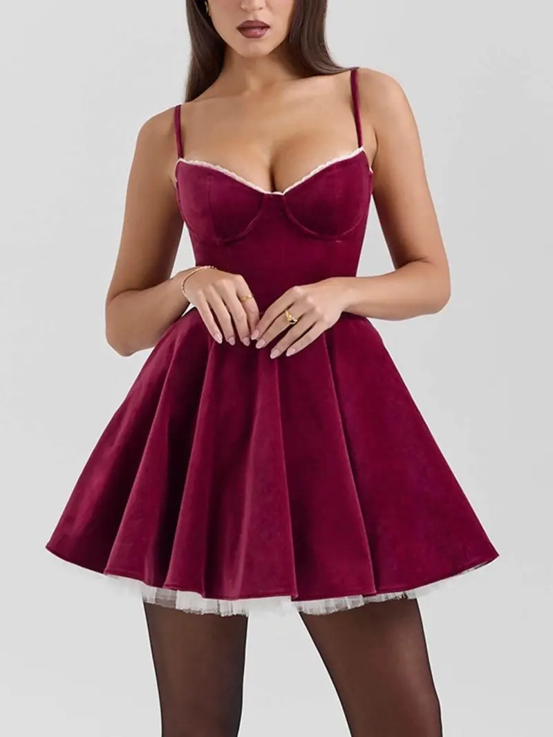 open lace back dress Ariana Sequin Mini Party Dress Red