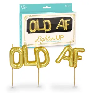 LIGHTEN UP - OLD AF Party Candles, Miniature Mylar Balloon Birth Candles, Metallic Gold