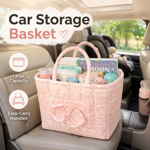 Large Capacity Floral Car Interior Storage Basket - Multi-Purpose Car Accessories, Backseat/Trunk Organizer, Machine Washable, Holds Clothes, Travel Pouch, Graduation Gift Option
