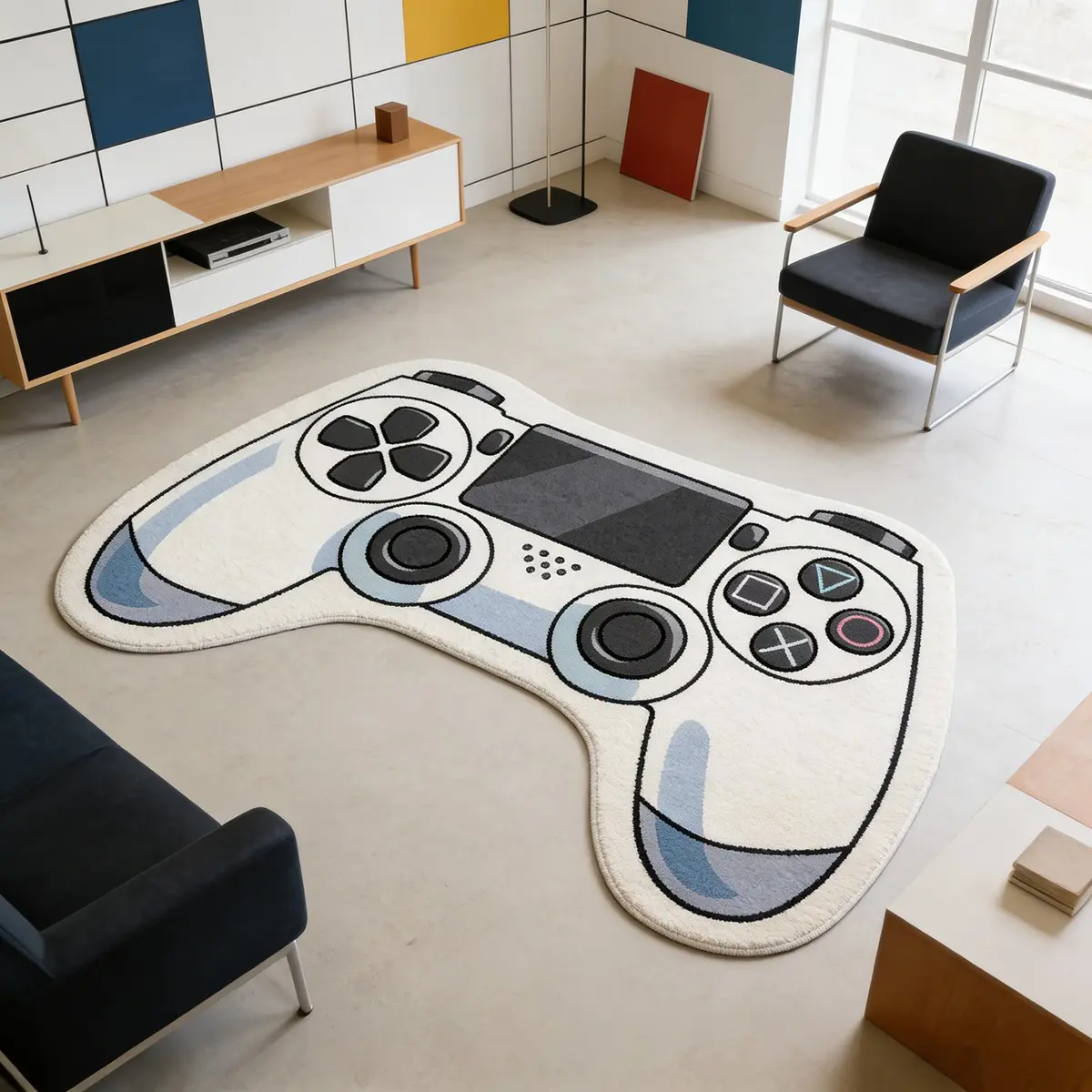 Ins style game controller floor mat with personalized e-sports design, Cool Theme Rug, bedroom bedside mat with anti slip and wear-resistant Durable Mat foot mat suitable for competitive rooms/men's bedrooms, thick, soft and easy to clean Non Slip Rug