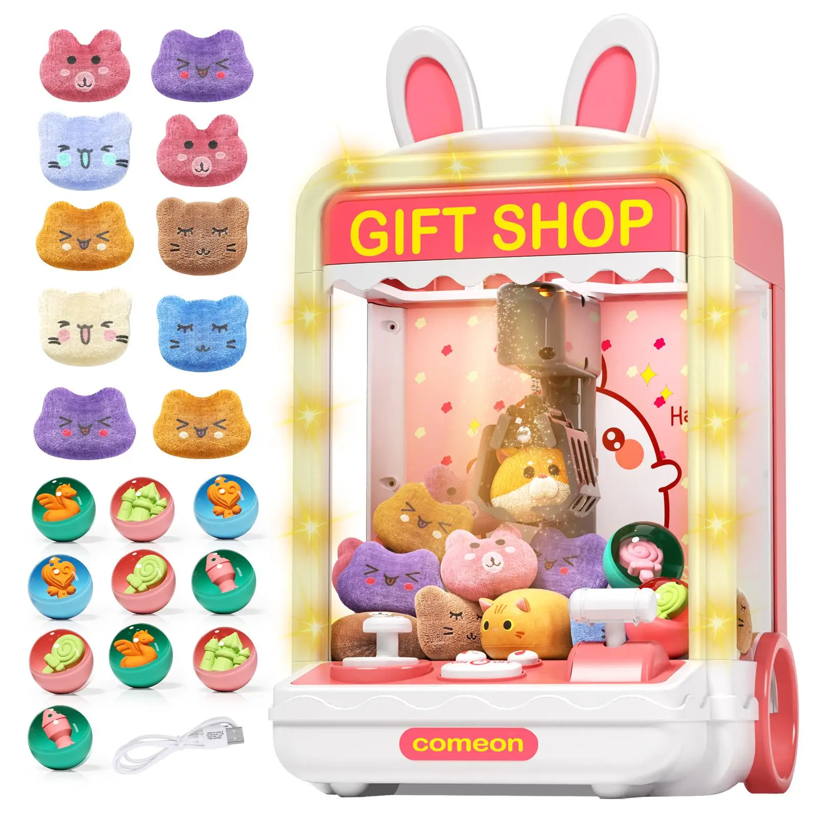 1 Set Cute Cartoon Rabbit Design Kids Claw Machine with Lights & Sound, Mini Electronic Candy Vending Grabber, Interactive Parent-child Toy