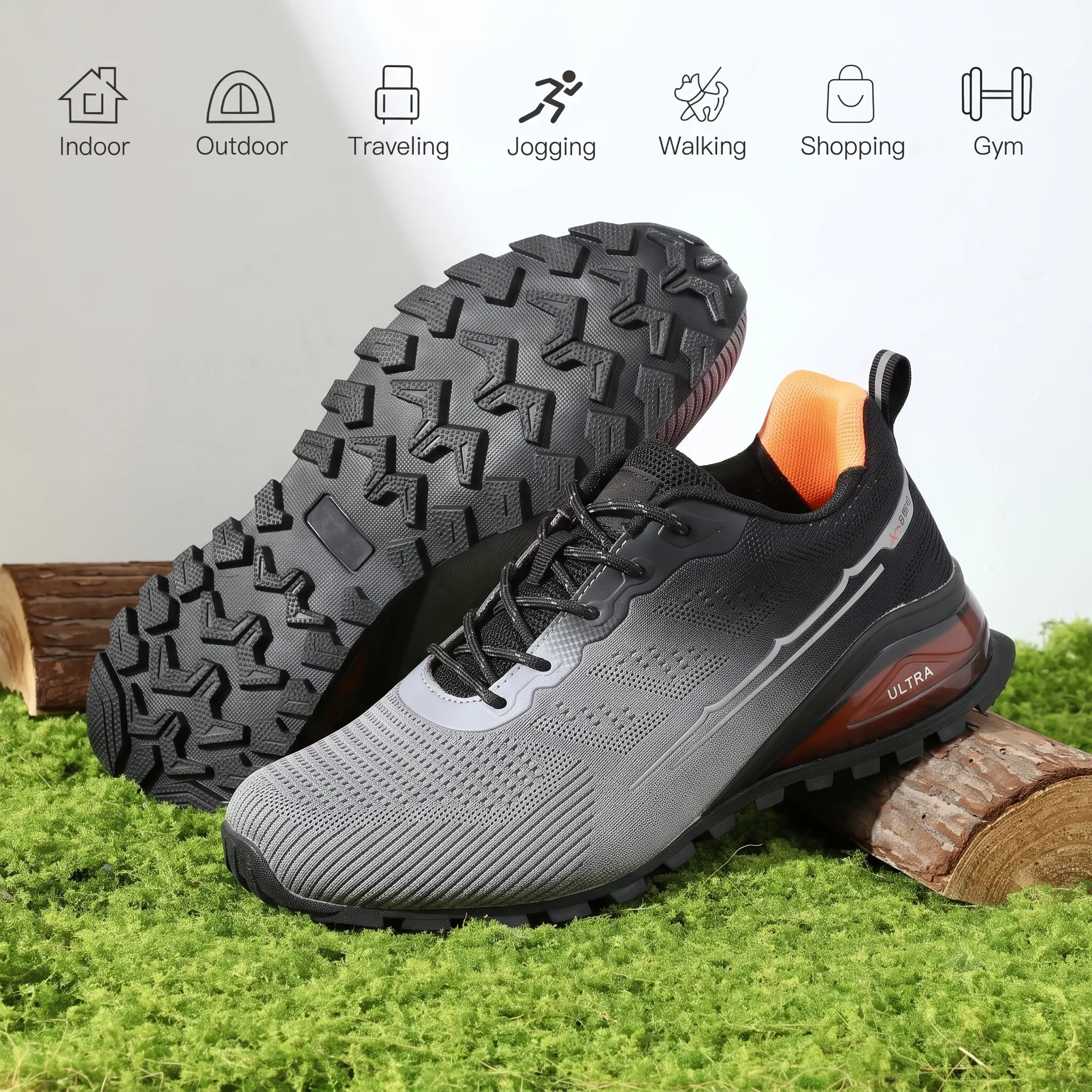 Men's Lace-Up Anti-Skid Running Shoes - Lightweight Cushioned Trainer Shoes for Outdoor Trail Running & Gym Workouts, Outdoor Shoes, Workout Sneakers,shoes for back to school,back to school shoes