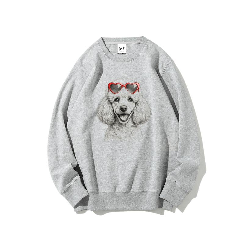 Puppy Love Dog Sweatshirt –  Dog Breed in Adorable Heart Shaped Glasses   Womenswear Hoodie Breathable Printed Unisex Casual Hoodie