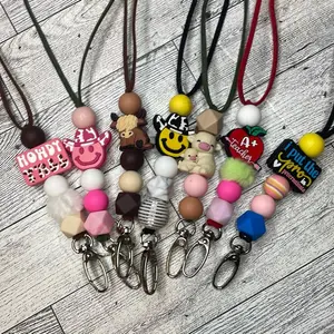 Silicone Beaded Lanyard in Faux Suede with Safety Clip for Keys & Phones Stylish Everyday Accessory