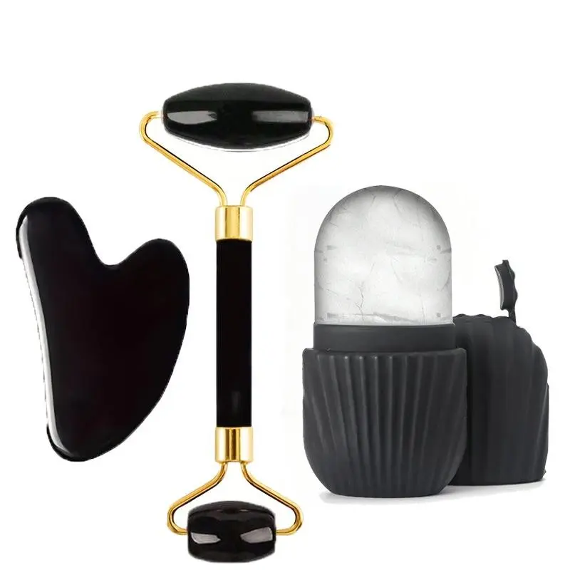 3 Piece Ice Roller Facial Care Set, Face Massage Tool Kit, Gua Sha Scrubber, Lifting and Sculpting Rollers for Skin Tightening