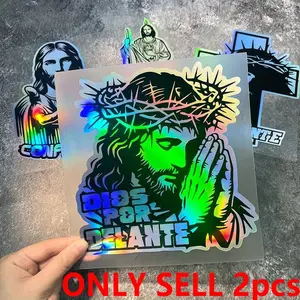 Christian Jesus Laser Effect Sticker, Waterproof Sunscreen DIY Praying Hands Decorative Decal, Decal for Cars, Car Exterior Decoration Accessories for Car Truck Window, Automobile Decals, Automotive Accessories