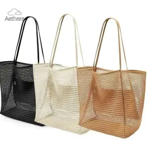 Large Capacity Mesh Beach Bag, Foldable Shoulder Tote Bag for Pool, Travel & Outdoor Use, Lightweight Waterproof Bag for Beach Essentials