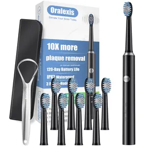 Adult Smart Electric Toothbrush, 3 Vibration Modes, Ipx7 Waterproof, 8 Brush Heads + Tongue Scraper, USB Fast Charging, Automatic Clean, Oral Plaque Remover, Oral Care Tools