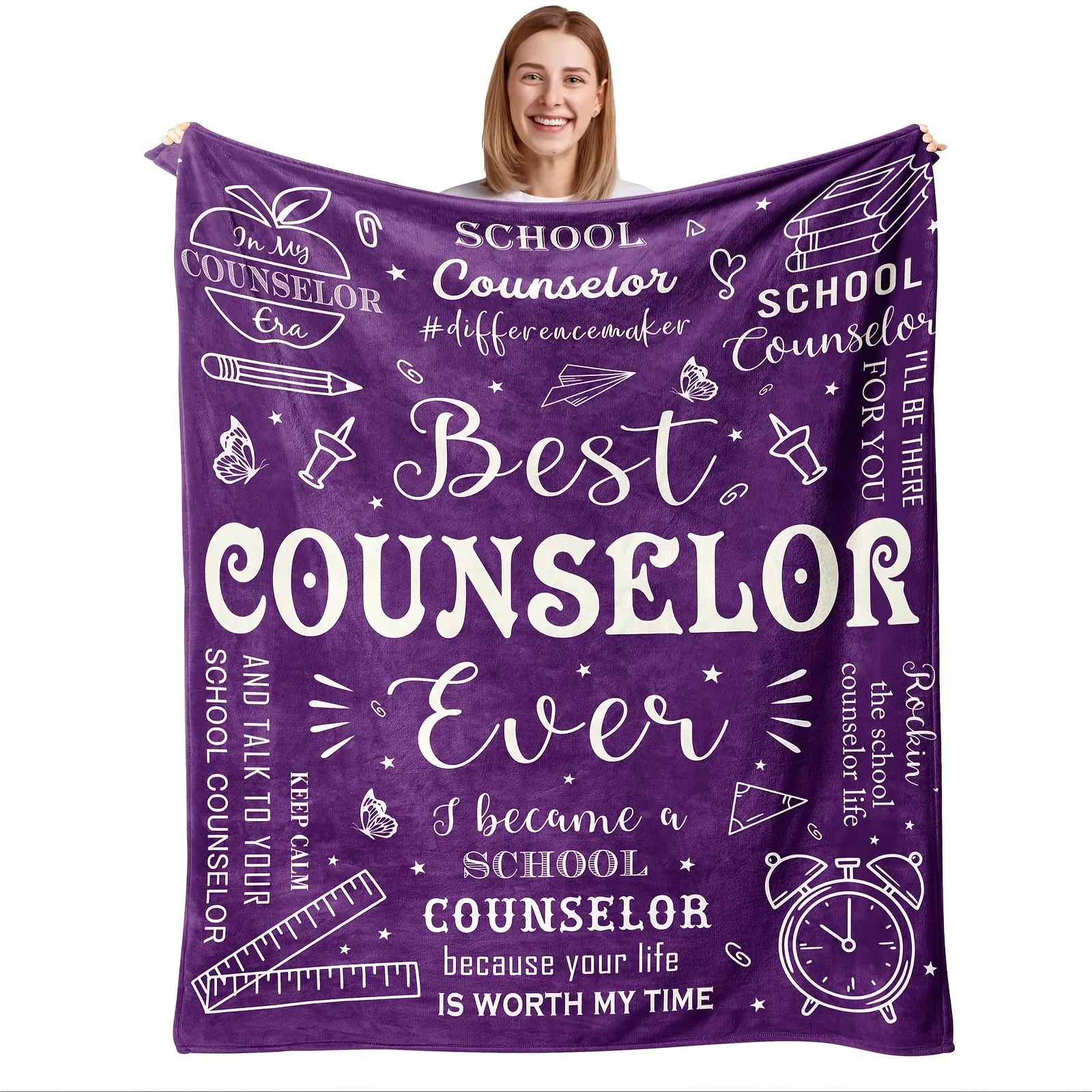 School Counselor Gift, Thank You Gift for Female Counselors, Essential Office Blanket, 1pc School Counselor Coverlet, Soft Office Blanket, Soft Warm Blanket, Soft Throws Blanket, Cozy Blankets