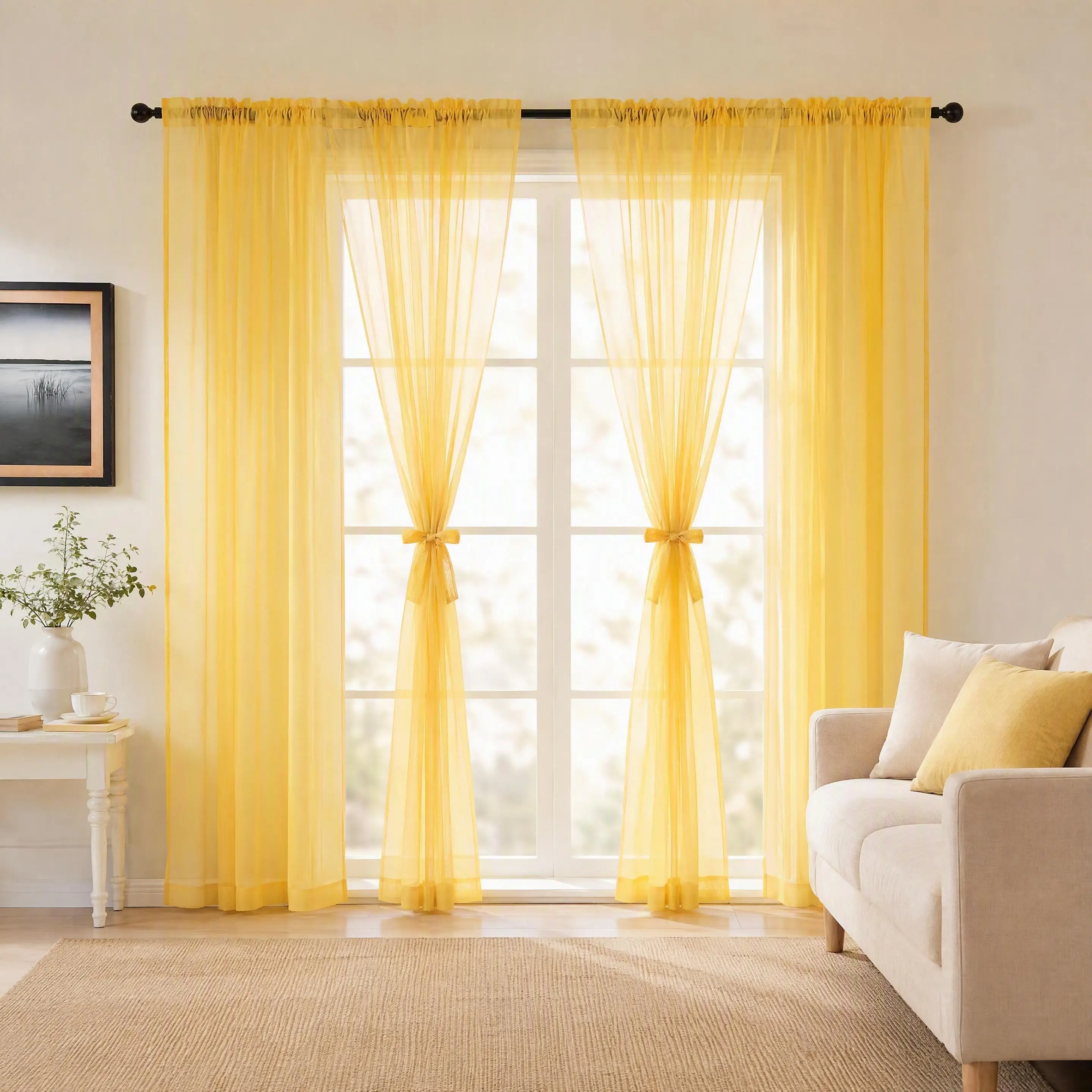 4 Panels 34"x95" Viole  Sheer Curtains, Polyester Terylene Voile Window Sheer Panels, Lightweight Transparent Voile Draperies,Rod Pocket Light Filtering Curtains for Bedroom Living Room,Easy Machine Wash Window Curtains for Home Decor FT2539