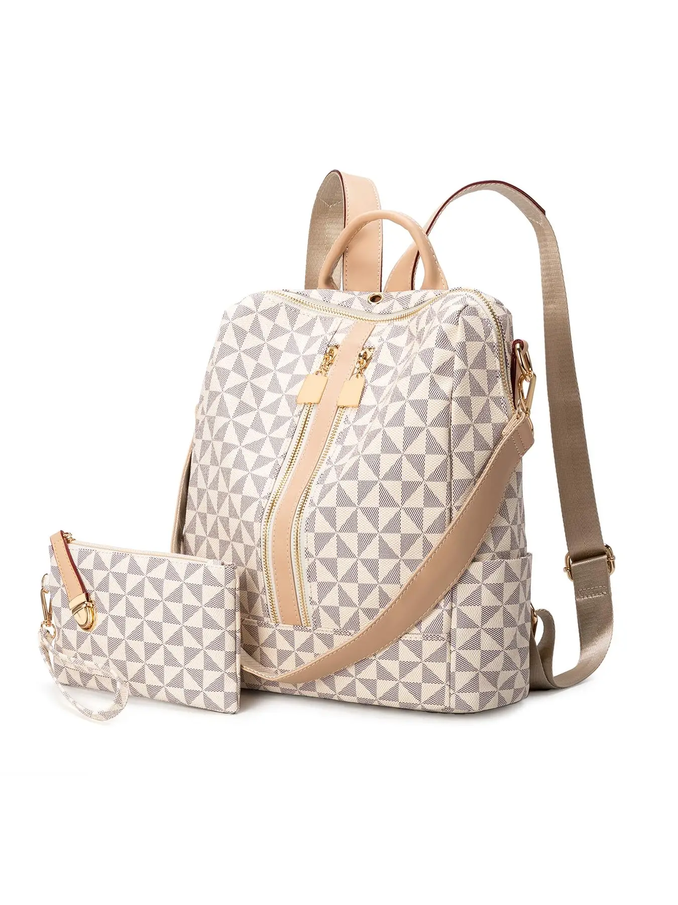 Fashionable Geometric Pattern Backpack & Wallet Set, Large Capacity Vintage Multifunctional Backpack, Versatile High-quality Daily Commuting Bag Set