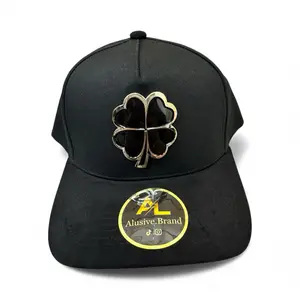 Alusive Brand Clover Hat with Green Leaf Design White and Black Color Block Style