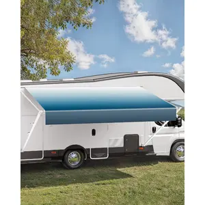 VEVOR Manual RV Awning Complete Kit, 15' Retractable Awning with Aluminum Alloy Frame, Outdoor Trailer Awning, Fit for Most RVs(Blue Fade)