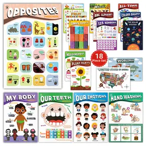 DeerSen Premium Educational Posters for Toddlers 1-5 18 Thick Waterproof Learning Posters with ABC Numbers Shapes Preschool Classroom Homeschool Wall Decor
