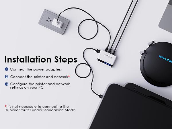 WAVLINK USB Wireless Print Server WiFi Print Server with 10/100Mbps LAN/Bridge 480Mbps USB2.0 Supports Wired/Wireless/Standalone Modes for Windows Mac and RAW Printers WAVLINK USB Wireless Print Server WiFi Print Server with 10/100Mbps LAN/Bridge 480Mbps USB2.0 Supports Wired/Wireless/Standalone Modes for Windows Mac and RAW Printers