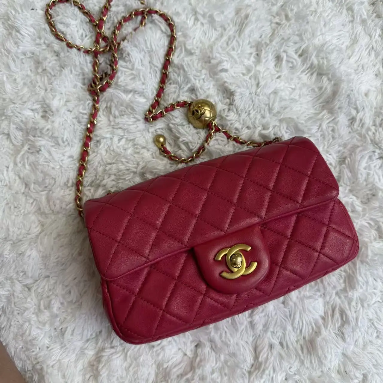 Pre-owned CHANEL Lamb Skin Mini Bags Pearl Crush Mini Rectangular Flap Ba