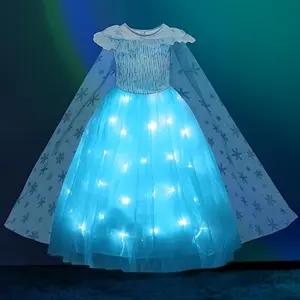 Magical Glow Princess Dress for Girls with Detachable Cape - Enchanting Blue Light-Up Party Gown with Snowflake Design, Perfect for Christmas, Birthdays, and Special Occasions, Best for Christmas