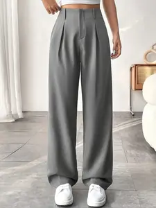 Elegant Chic High-Waisted Wide-Leg Pants, Slimming Fit Spring Summer Fashion, Versatile Casual Business Wear, Long Comfortable Trouser, Womenswear