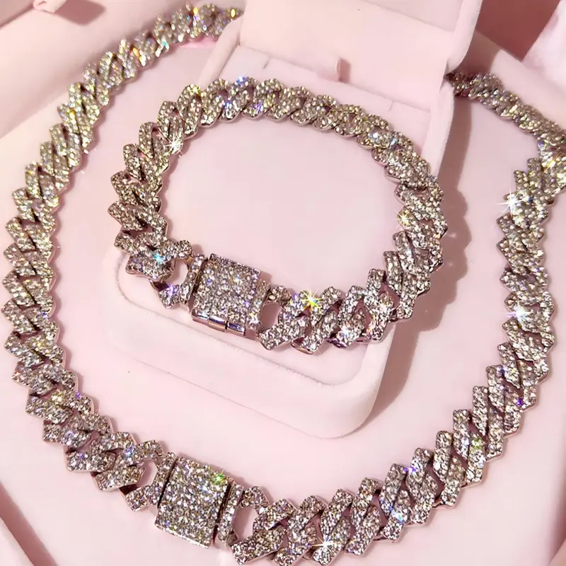 Hip-hop Heavy Industry Cuba Chain Cuban Link Chain Necklace Set Gift Box Exquisite Personality Neutral Jewelry, Boyfriend and Girlfriend Sparkling Rhinestones Chains Iced Out Jewelry Statement Jewelry