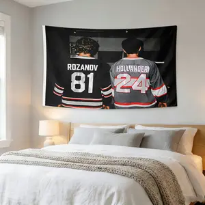 Vintage Heated Rivalry 3x5ft Flag Premium Polyester Tapestry Ilya Rozanov, Shane Hollander Art Print Wall Hanging for College Dorm Man Cave Decor Banner with 4 Grommets Solid Color Decorative Decoration Modern Stripe Design Size