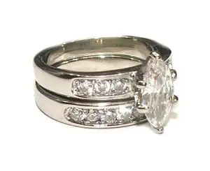 2.25 ct Marquise Cut Cubic Zirconia Solitarie Wedding Ring Set Stainless Steel