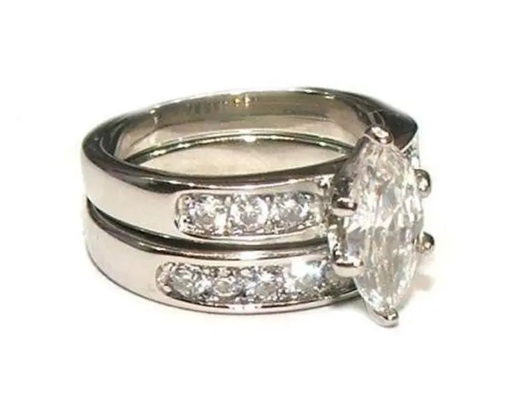 2.25 ct Marquise Cut Cubic Zirconia Solitarie Wedding Ring Set Stainless Steel