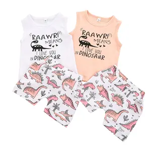 Toddler Baby Girl Summer Clothes Sleeveless Letter Vest Tank Top Dinosaur Print Shorts 2Pcs Casual Outfit